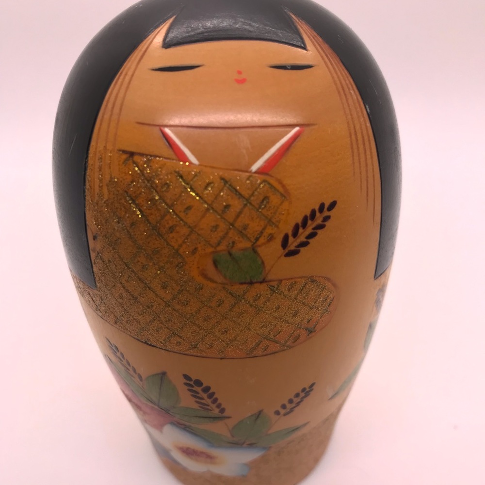 Japanese Old Sosaku Kokeshi Egg Doll Wood Painted Girl signed 7”